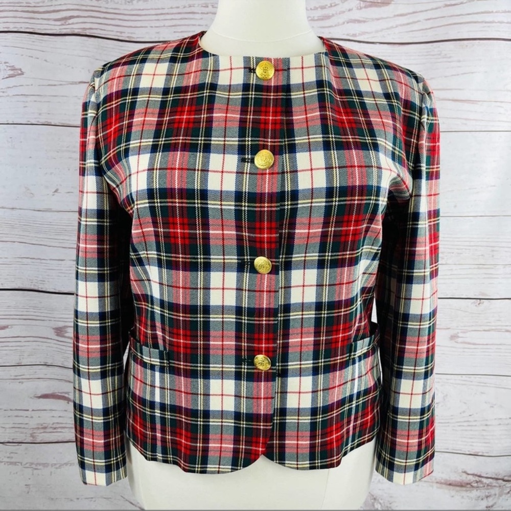 Pendleton plaid 100% wool blazer gold buttons